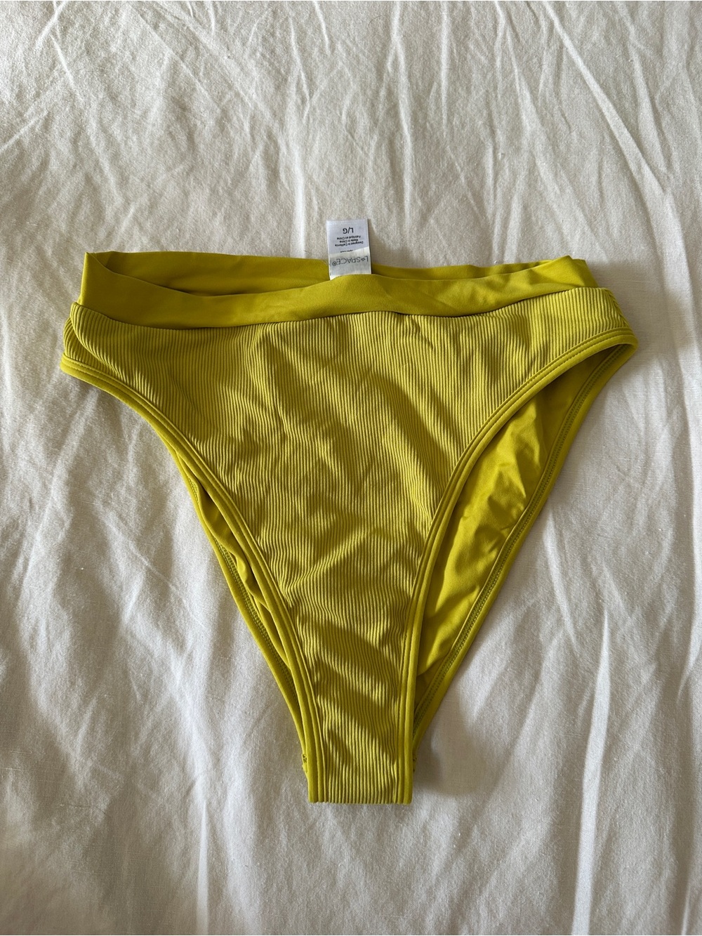 lspace Frenchie Ribbed High-Cut Bikini Bottom in Chartreuse Yellow